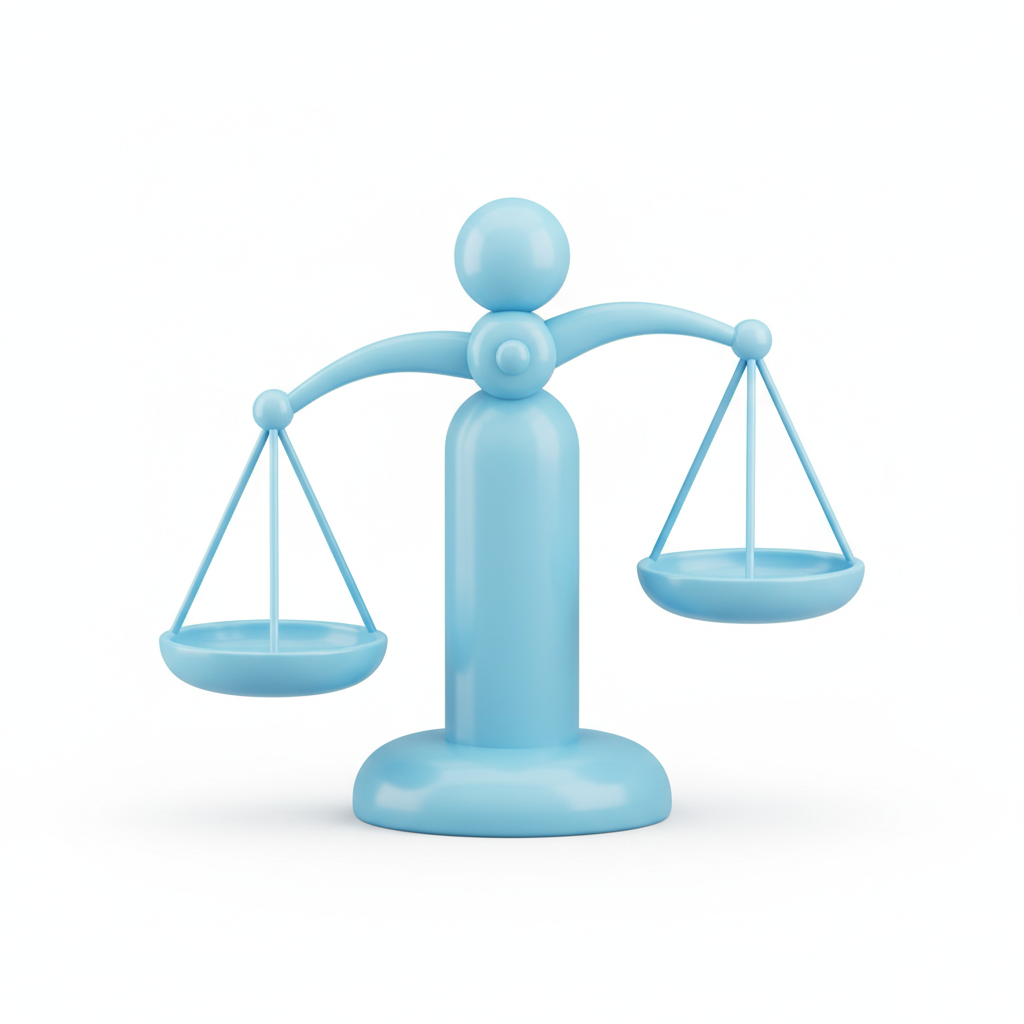 Balance scale icon or illustration, 3d render, clean style, blue and white