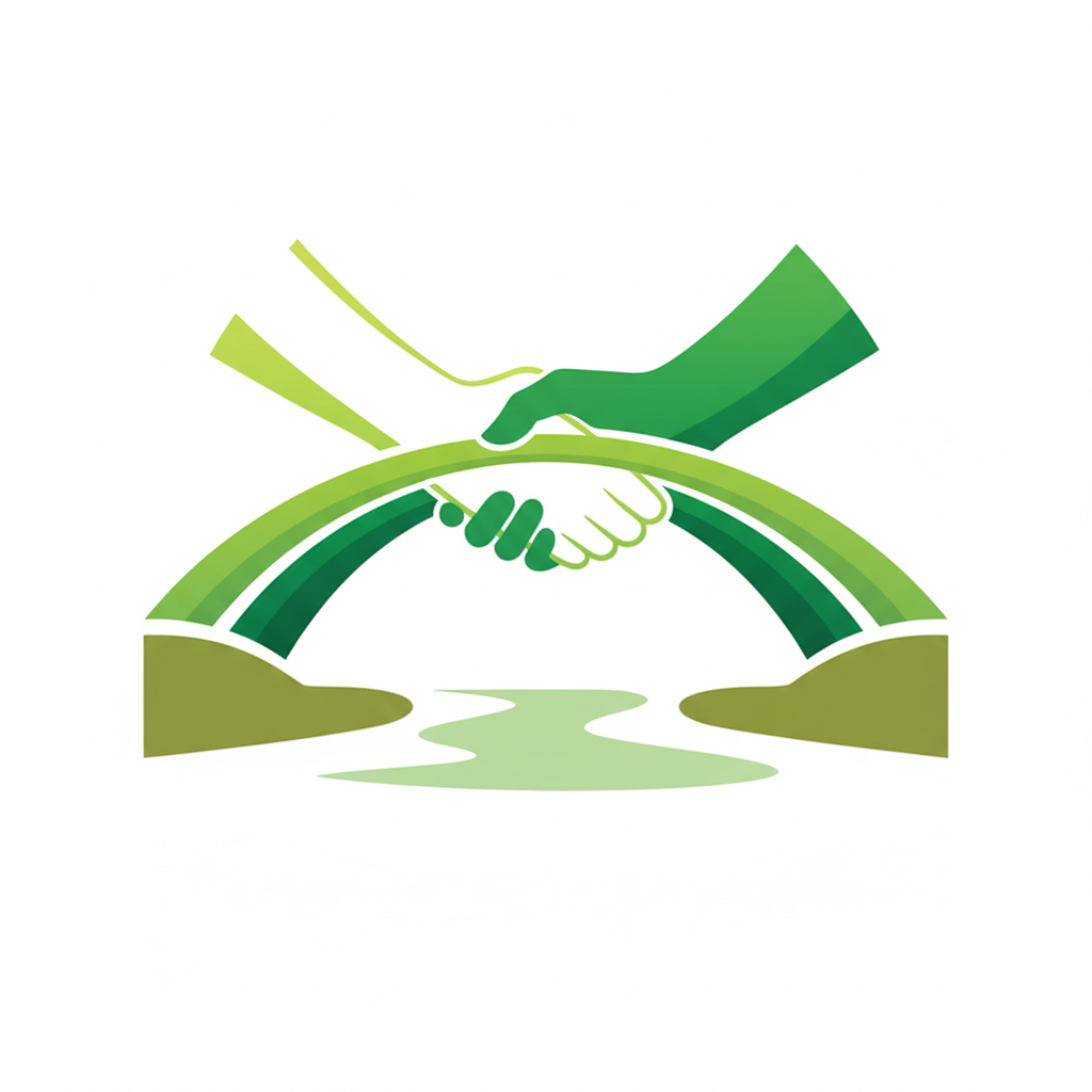 Icon showing a handshake forming a bridge, symbolizing agreement, green color theme