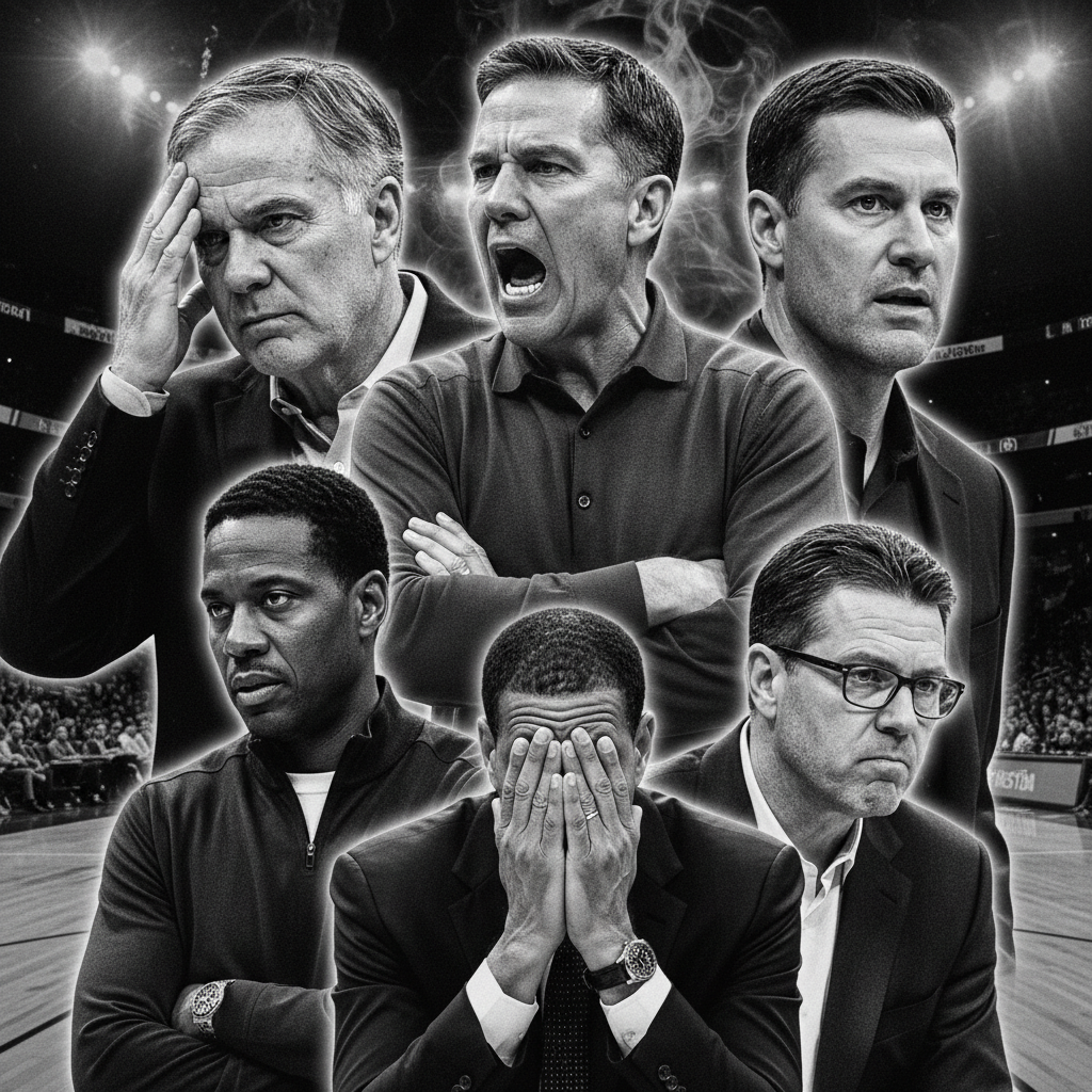 Collage of NBA coaches looking stressed