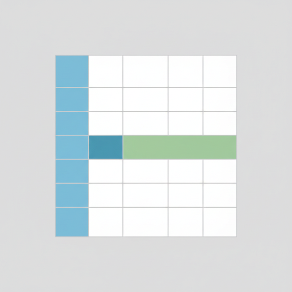 Diagram of a database table highlighting one column vertically (Field) and one row horizontally (Record) with different colors, clean flat design