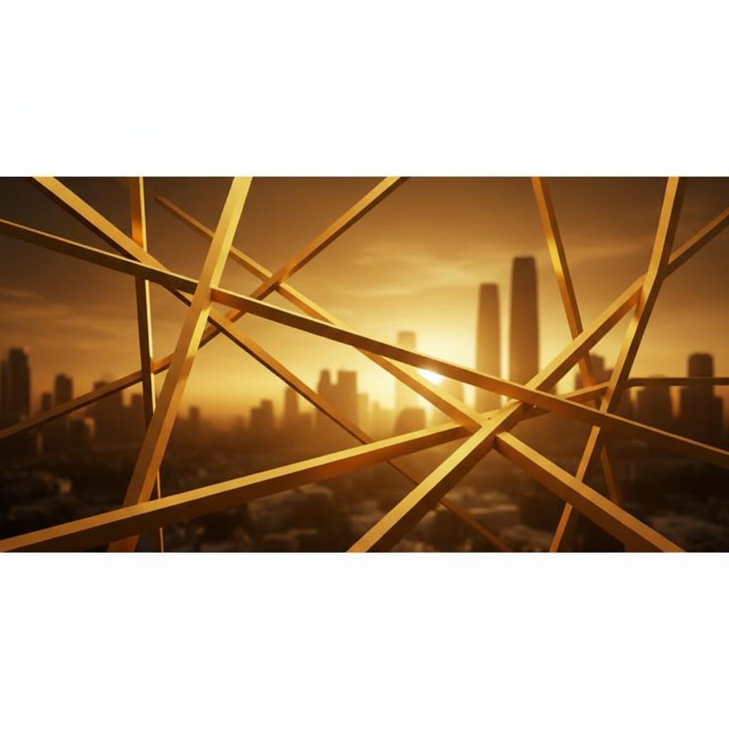 Abstract architectural lines, golden lighting, premium real estate background