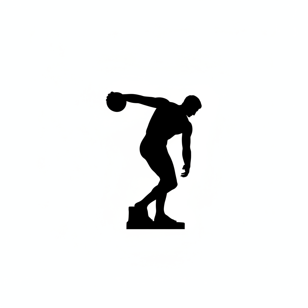 Stark high contrast black silhouette of a classic greek statue against a bright pure white background, minimal, clean edges