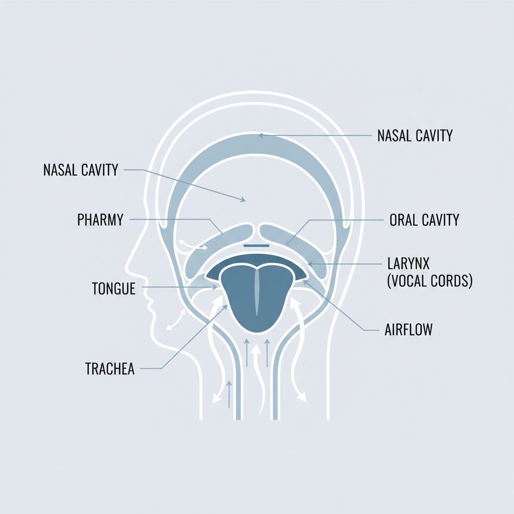 Minimalist diagram showing human vocal tract and tongue position for pronunciation