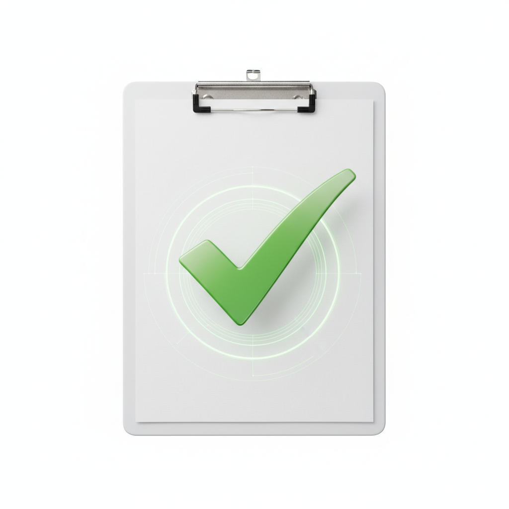 check mark symbol on a clipboard, 3d render, success validation, white background