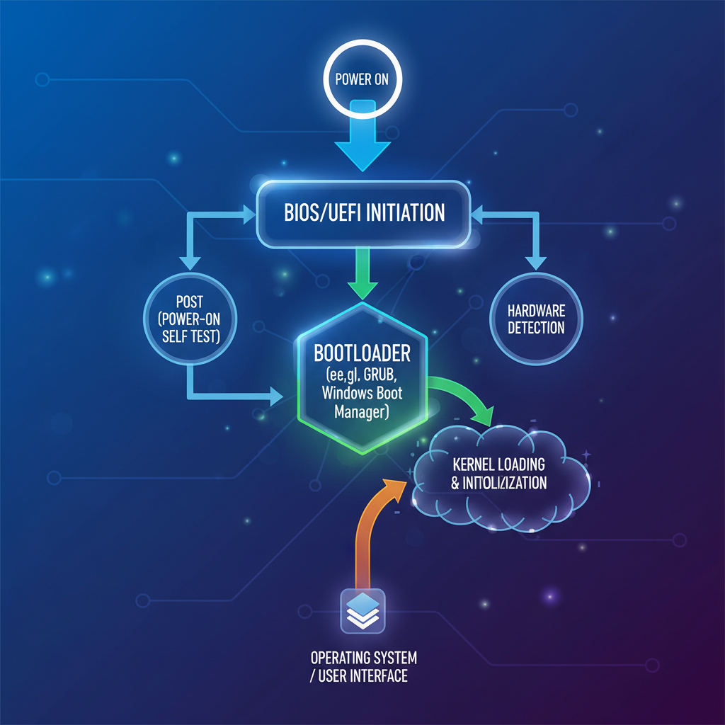 Abstract flow diagram of computer boot process steps