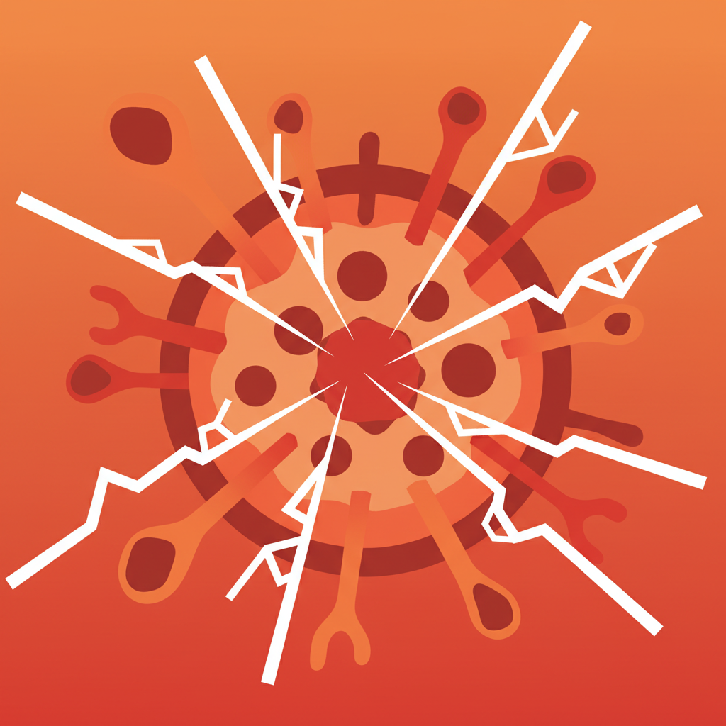 icon representing cell destruction, eliminating fungus, minimalist flat design red or orange