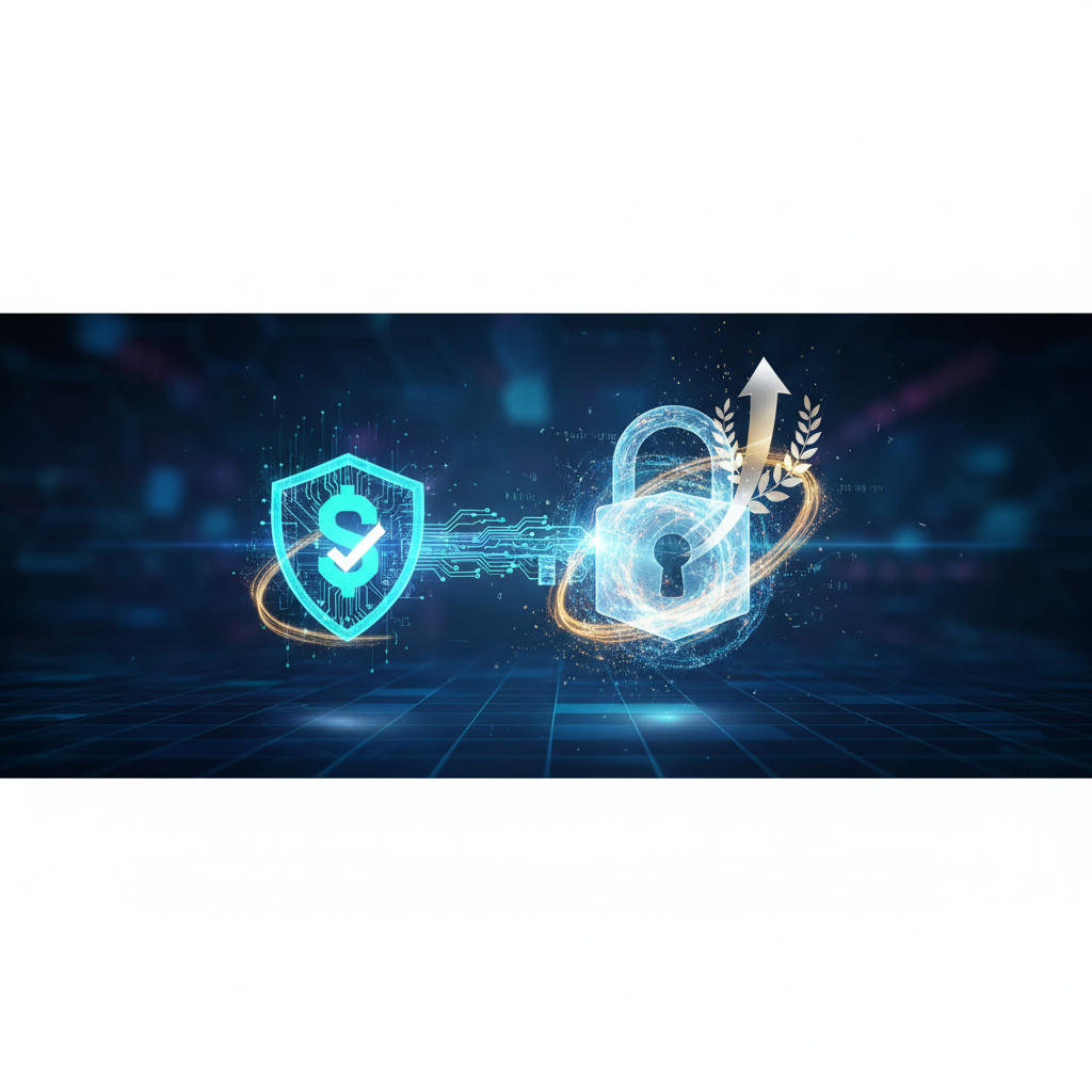 Futuristic key or lock glowing, symbolizing data security and successful project completion