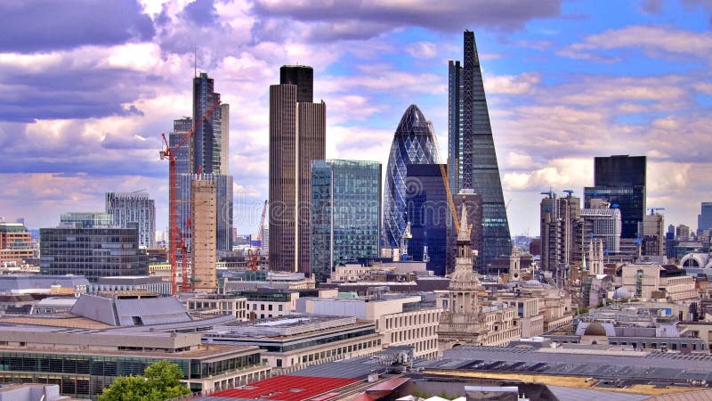 The City of London skyline, skyscrapers including The Gherkin and The Shard, modern financial district