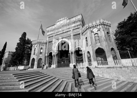 Istanbul University gate historical entrance black and white