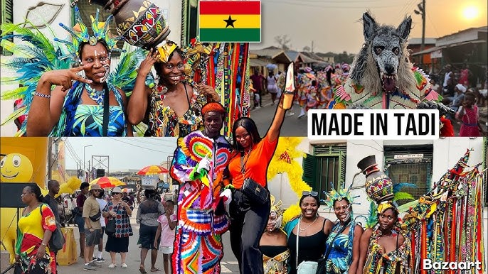 Caribbean carnival street parade in Ghana with vibrant costumes