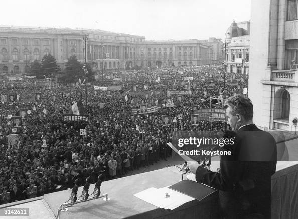 Nicolae Ceausescu speech 1970s black and white