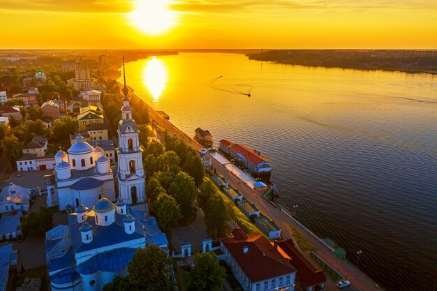 Volga River Russia aerial view landscape sunset