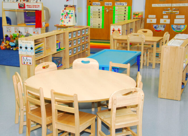Calm organized preschool classroom environment