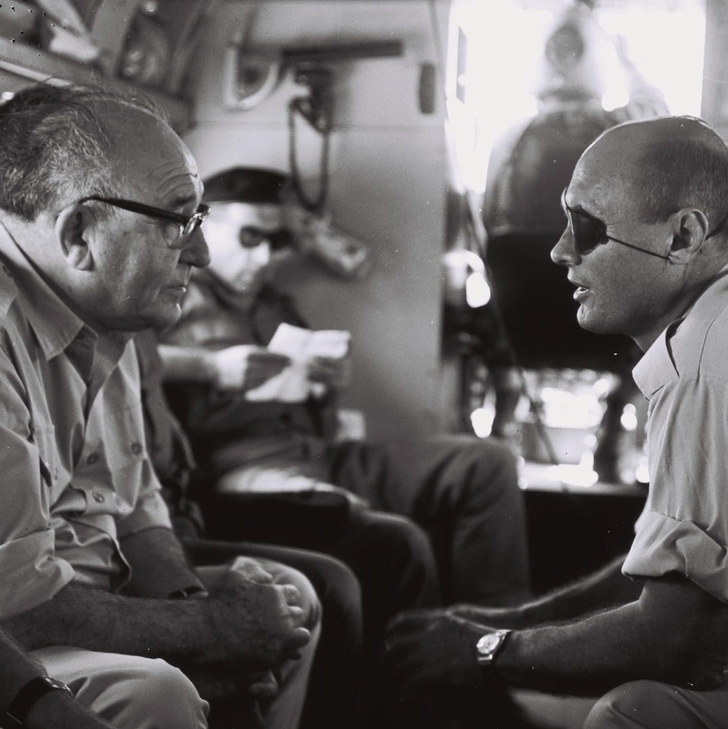 Levi Eshkol Moshe Dayan and Yitzhak Rabin 1967 war room or meeting