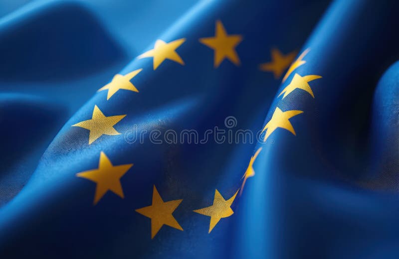 Close up photo of the European Union flag stars, textile texture, high quality