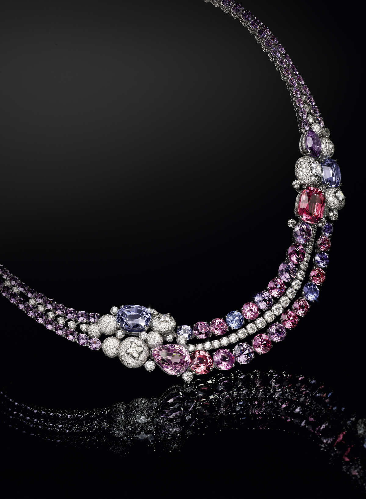 Louis Vuitton High Jewelry diamond necklace minimalist background