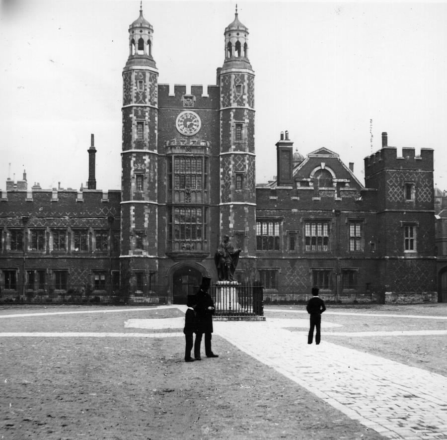 Eton College Windsor historic buildings, black and white or muted tones, dignified architecture