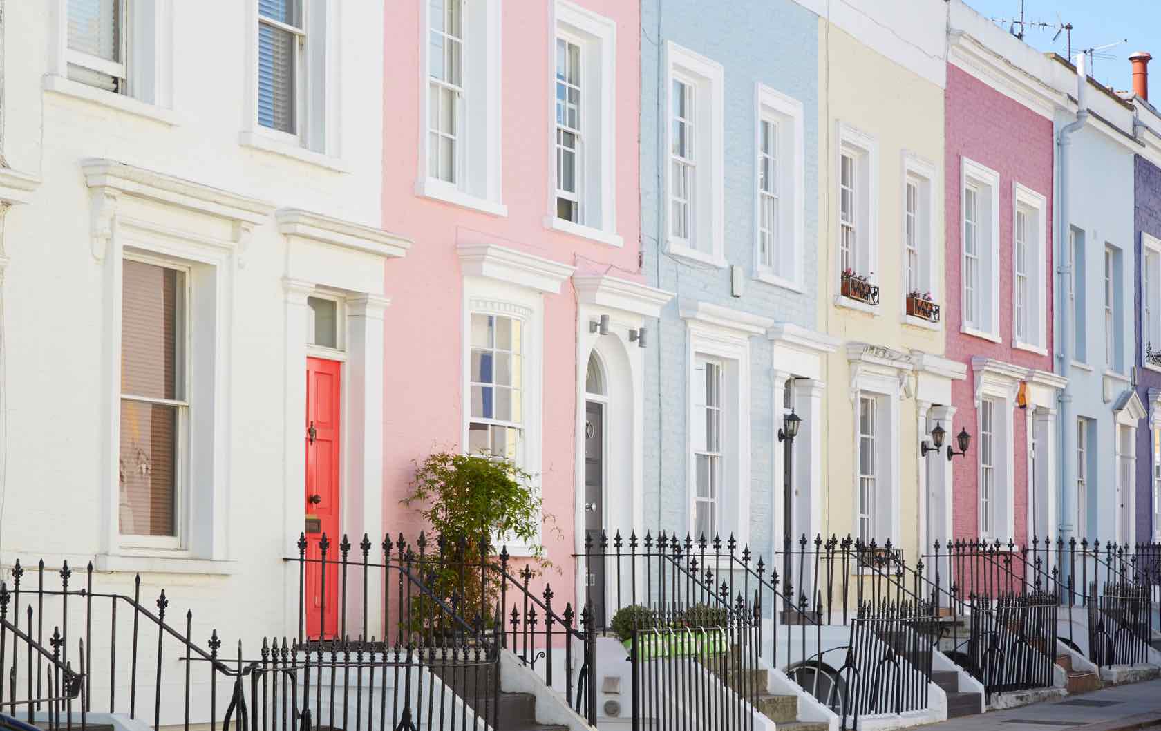 Colorful pastel houses in Notting Hill, Portobello Road