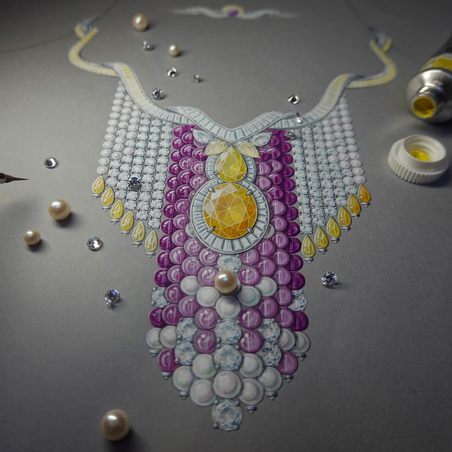 Louis Vuitton high jewelry gouache design sketch diamonds creative