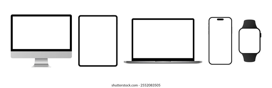 Apple ecosystem devices iPhone iPad Watch minimalist clean white background