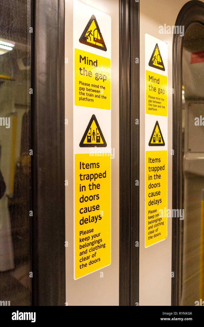 London Underground sign 'Mind the Gap' or platform station interior