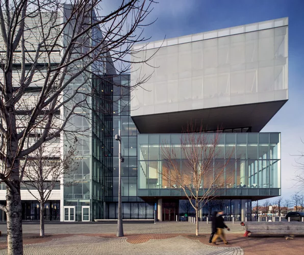 George Brown College waterfront campus building exterior, sunny day