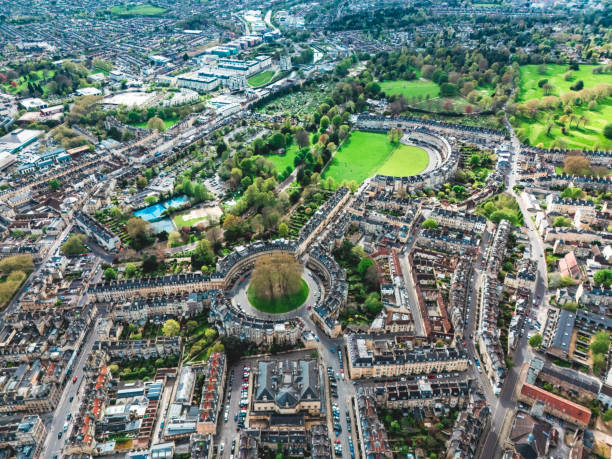 Royal Crescent Bath UK aerial view map layout geometry