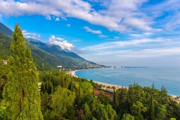 Sochi Russia landscape summer mountains and black sea