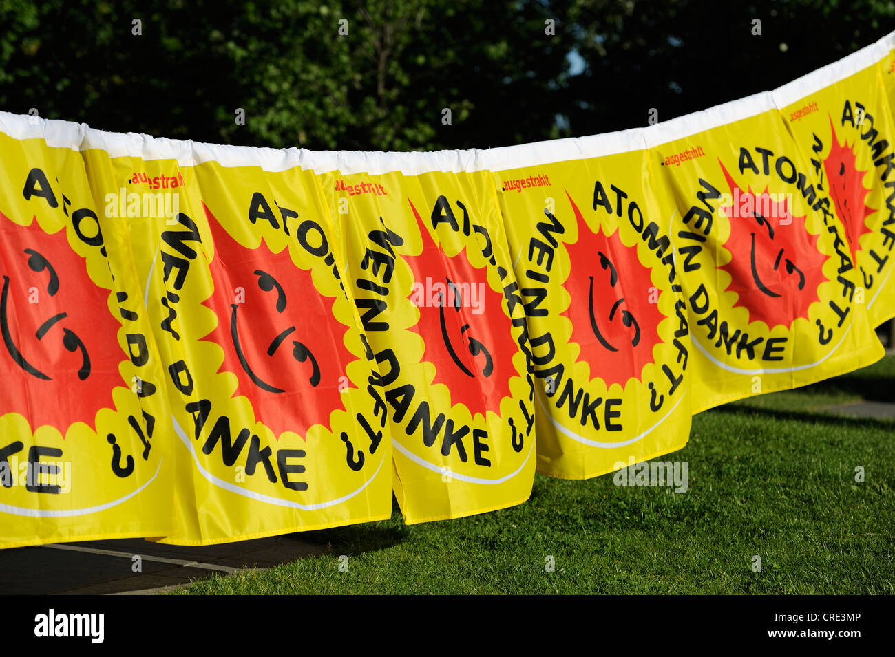 Anti-nuclear power protest Germany 1980s Atomkraft Nein Danke banners