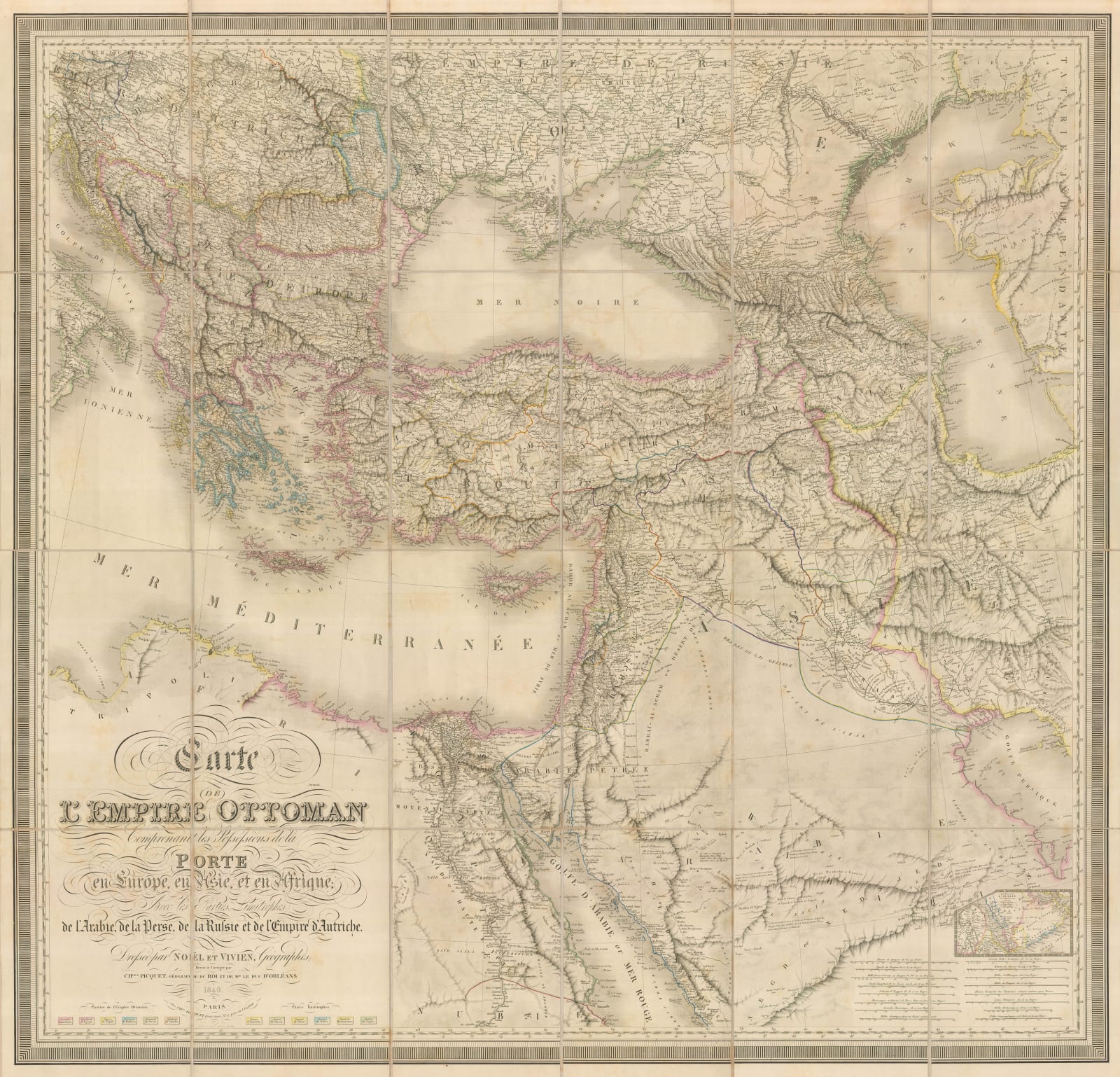 Old map of the Ottoman Empire 1840 Middle East vintage style