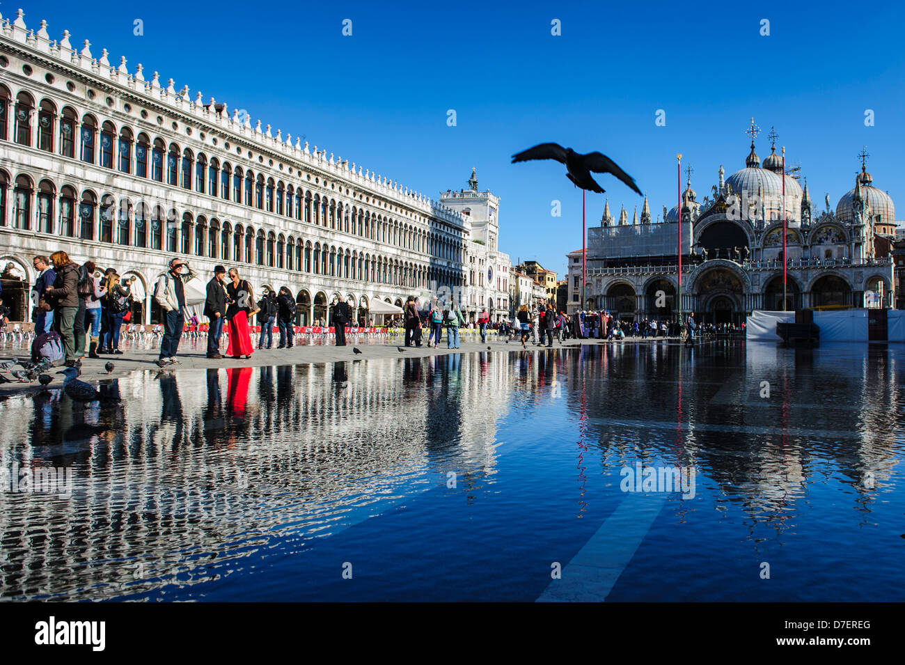 Venice St Mark's Square flooded Acqua Alta high tide reflection tourist landmark photography